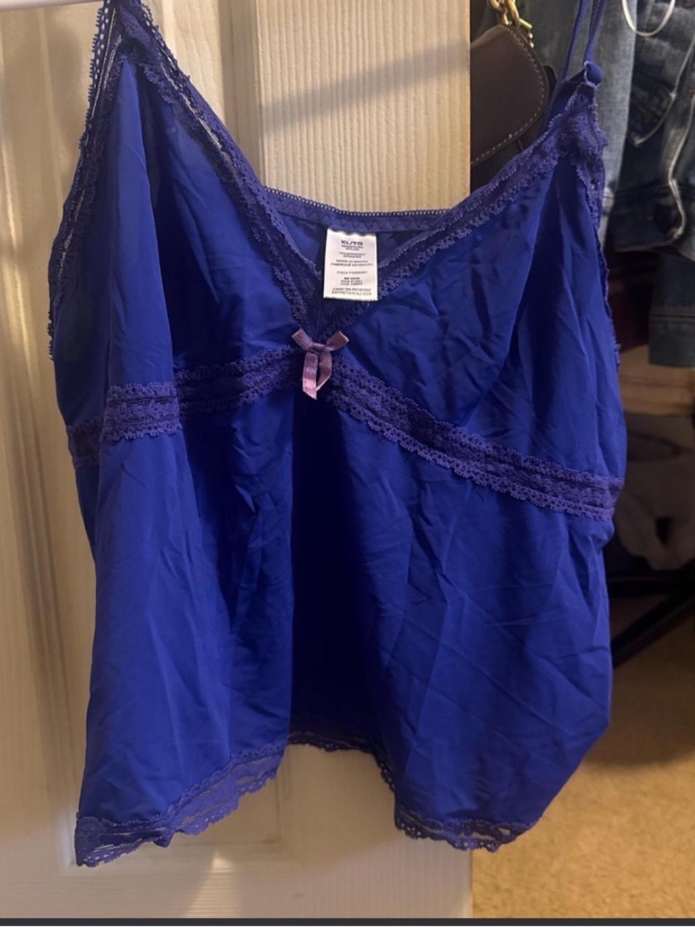 Vintage Royal Blue Lace Trim Tank Top